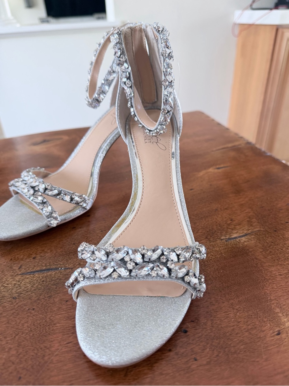 Badgley Mischka Silver Crystal Ankle-Strap Heels